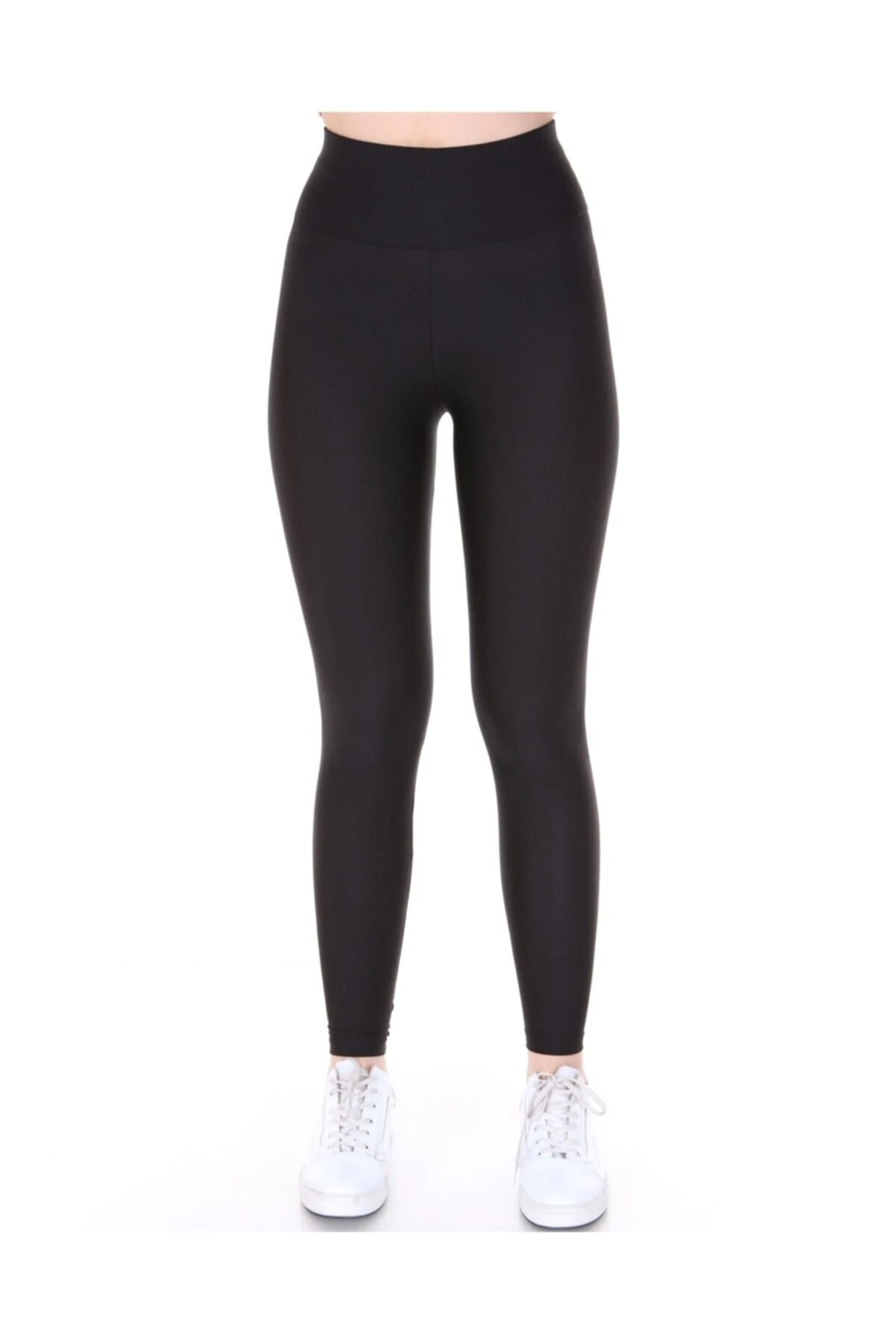 Kadın Siyah Yüksek Bel Geniş Kemerli Parlak Toparlayıcı Disco Tayt