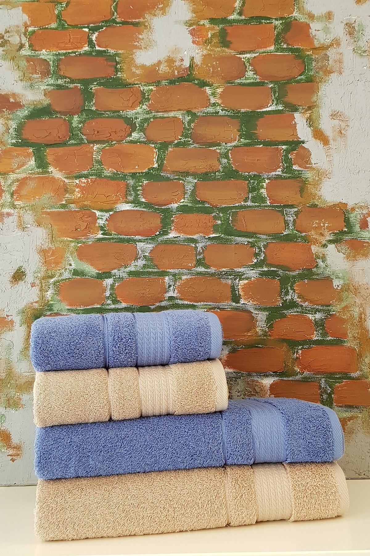 Trendy 4 Parça Banyo Havlu Seti - K.mavi Bej