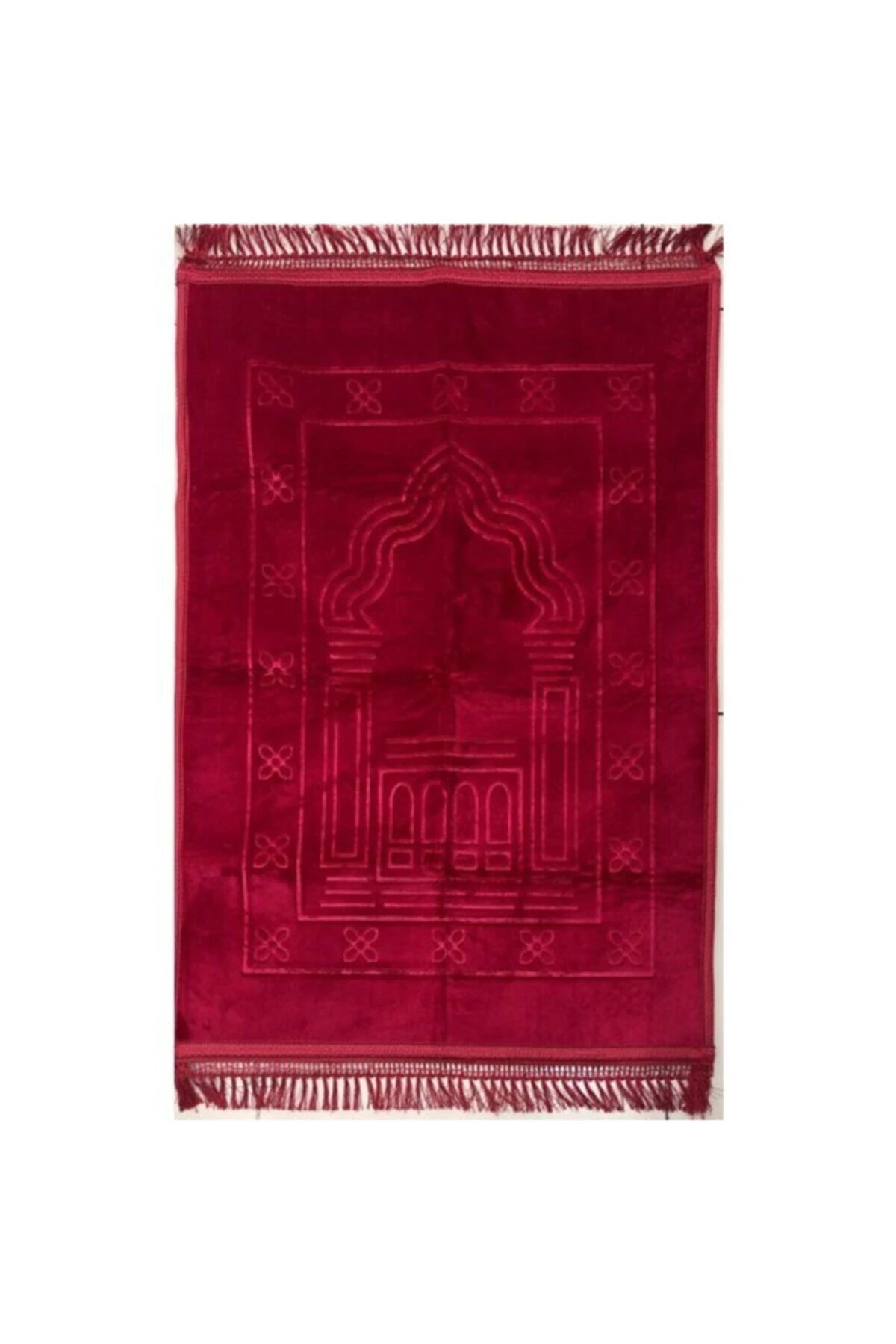 Bordo Hac Dünyası Lüks Kalın Yumuşak Peluş Seccade