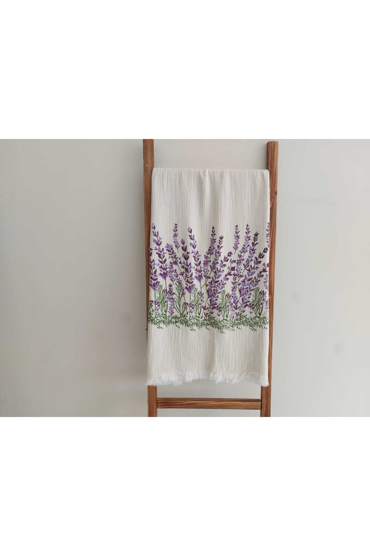 Lavanta Çiçekli Müslin Peştemal