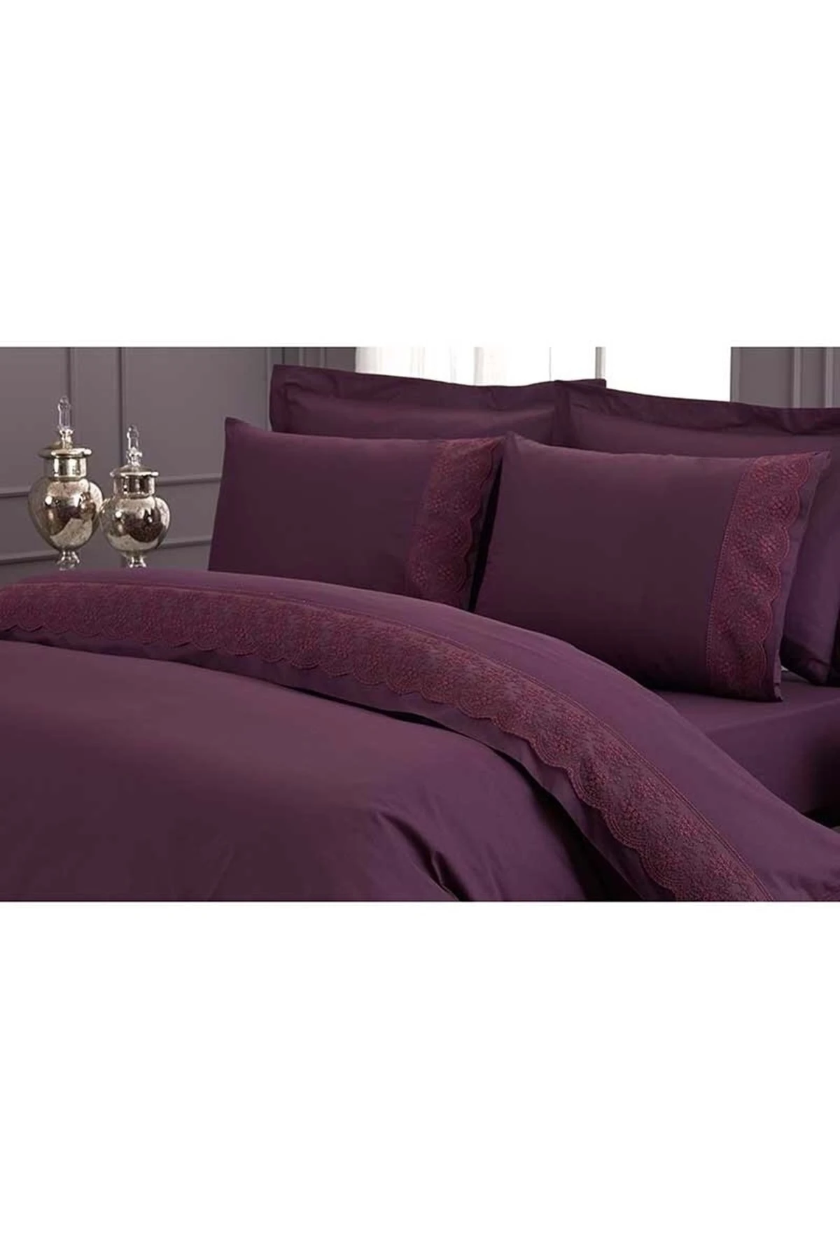 16 Parça Çeyiz Seti, Gelin Seti Yatak Ört Nevresim Tk Battaniye Bornoz Seti-branch Mürdüm