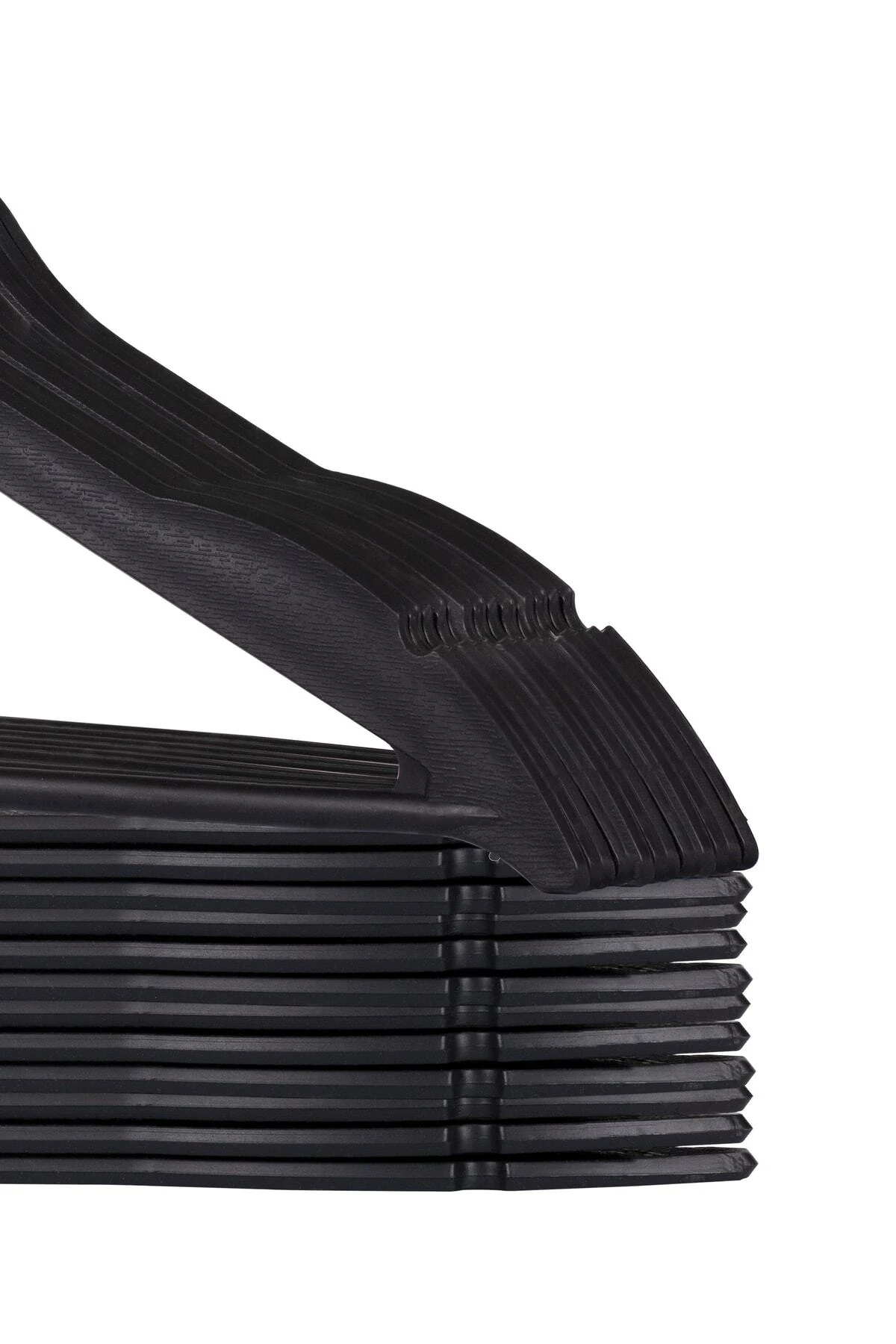 - 12 Adet Ahşap Görünümlü Lux Siyah Askı ( Elbise - Pantolon - Etek Askısı)