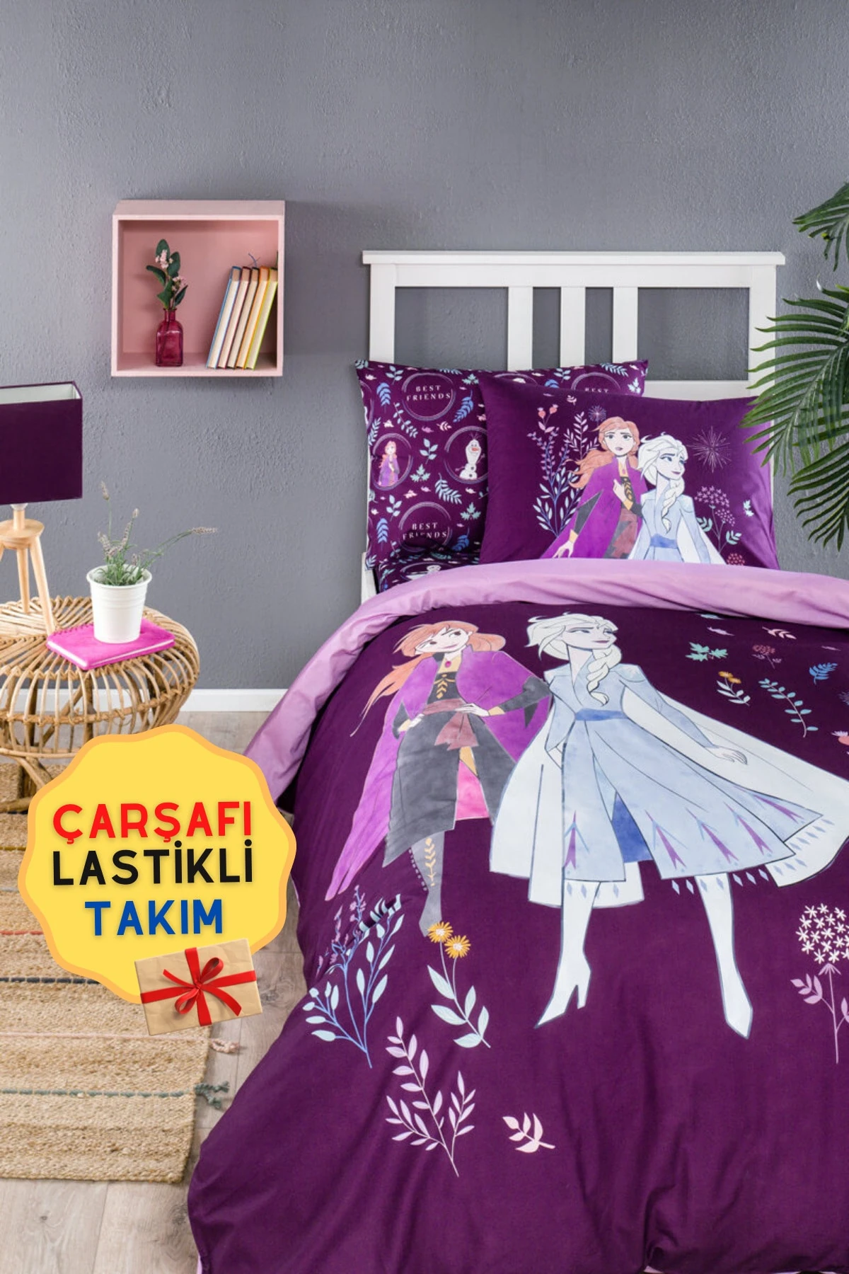 Frozen Natural Tek Kişilik Disney Lisanslı Lastikli (fitted) Çarşaf Çocuk Nevresim Takımı