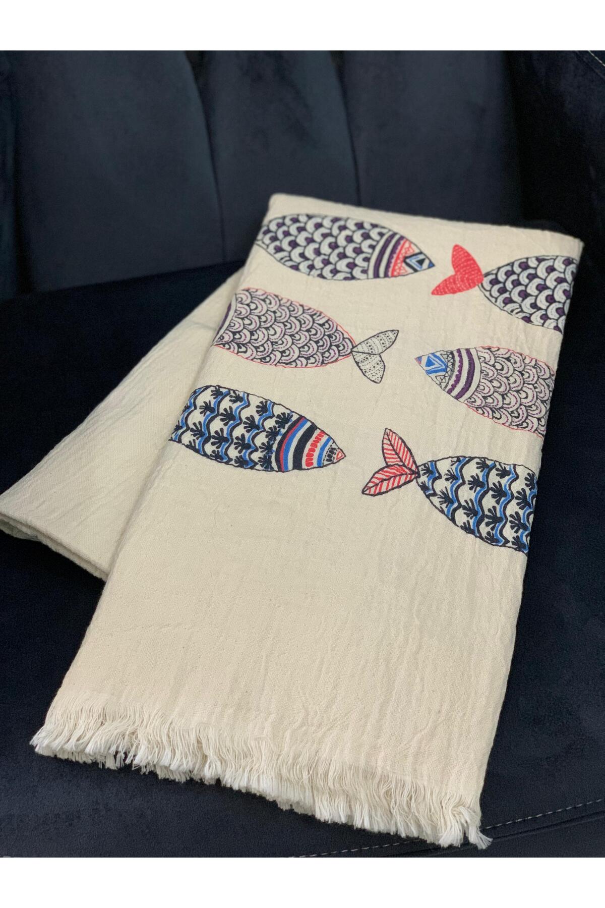 Müslin Kumaş El Baskılı Pamuk 100x180 Peştemal