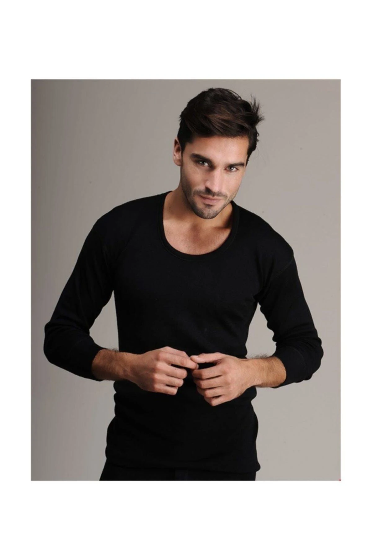 Hasyün Uzun Kol Fanila Içlik Siyah Yün Dogal Termal Sıcak Tutar