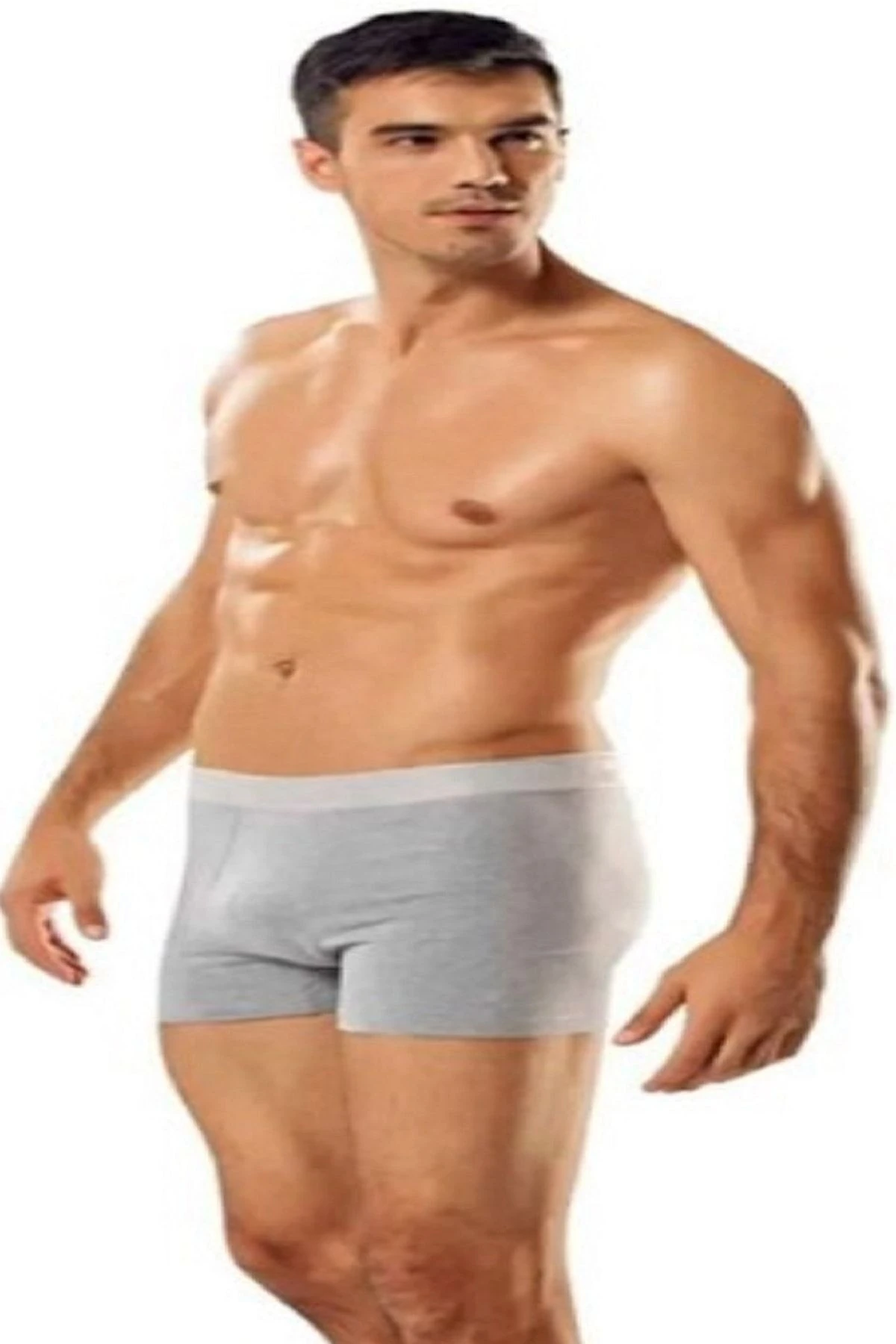 6 Adet Erkek Likralı Elastan Boxer Gri Renk // 6 Adet