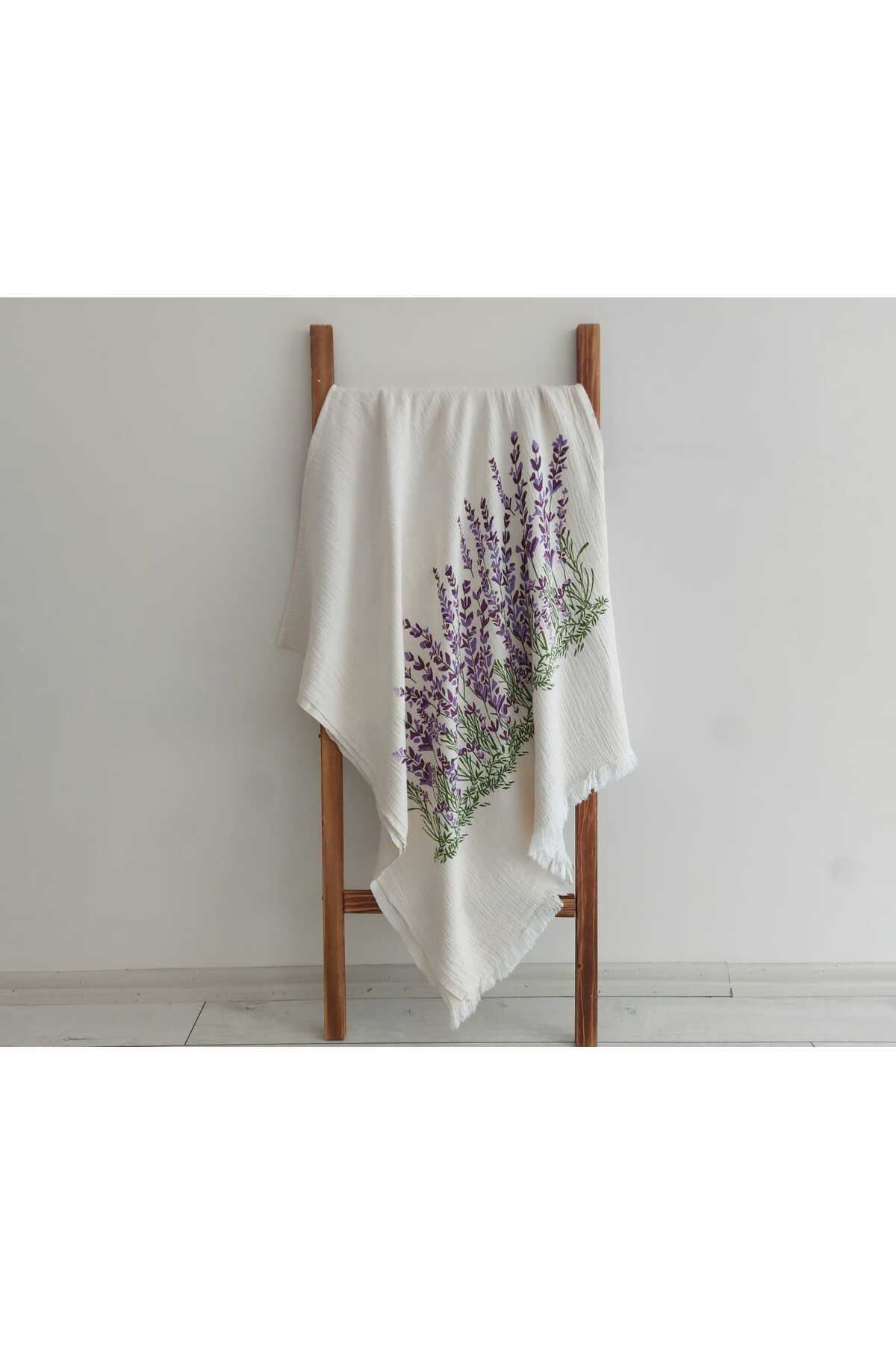 Lavanta Çiçekli Müslin Peştemal