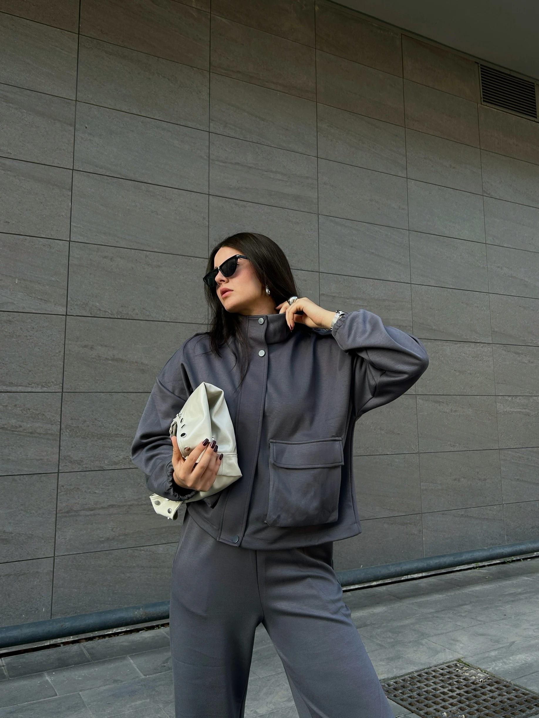 Antrasit modal ceket takım