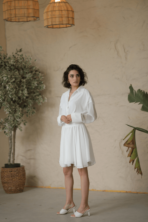 Clara Beyaz Şifon Elbise