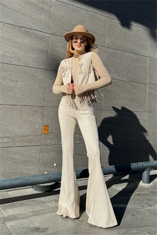 Krem western pantolon