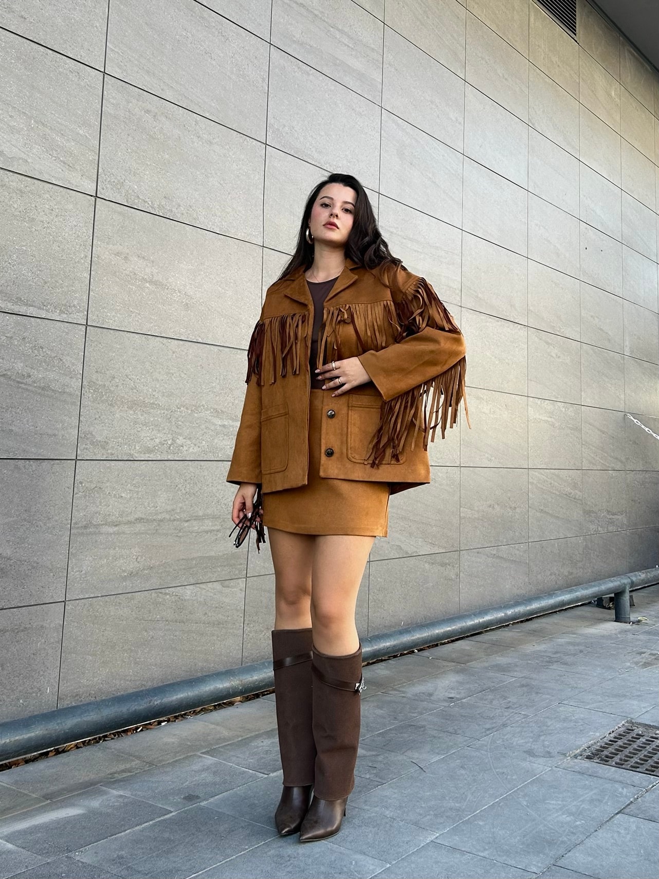 Taba süet mini etek