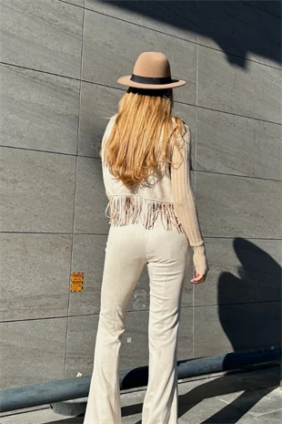 Krem western pantolon