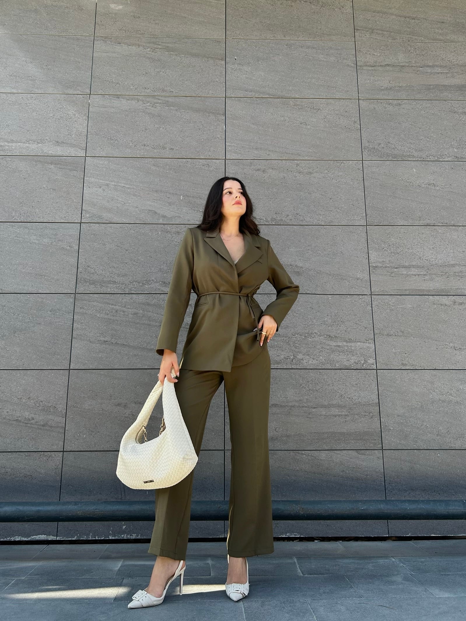 Haki blazer ceket pantolon takım