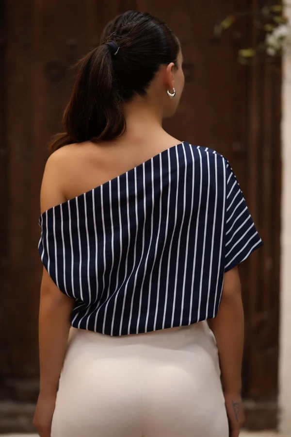 Çizgili Tek Omuz Bluz