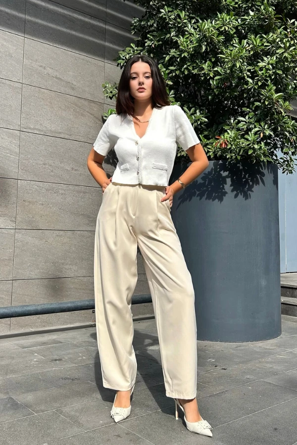 Krem şalvar pantolon