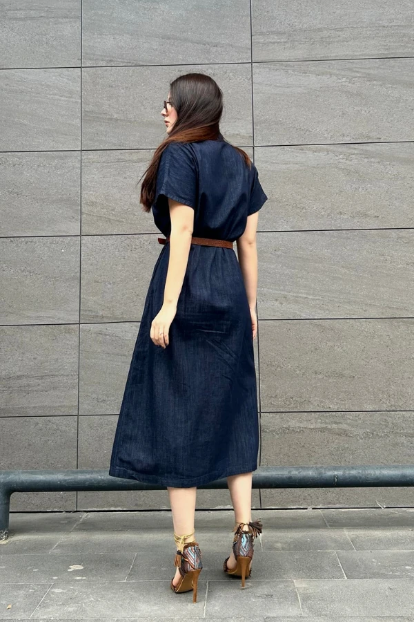 Kot midi kemerli elbise 