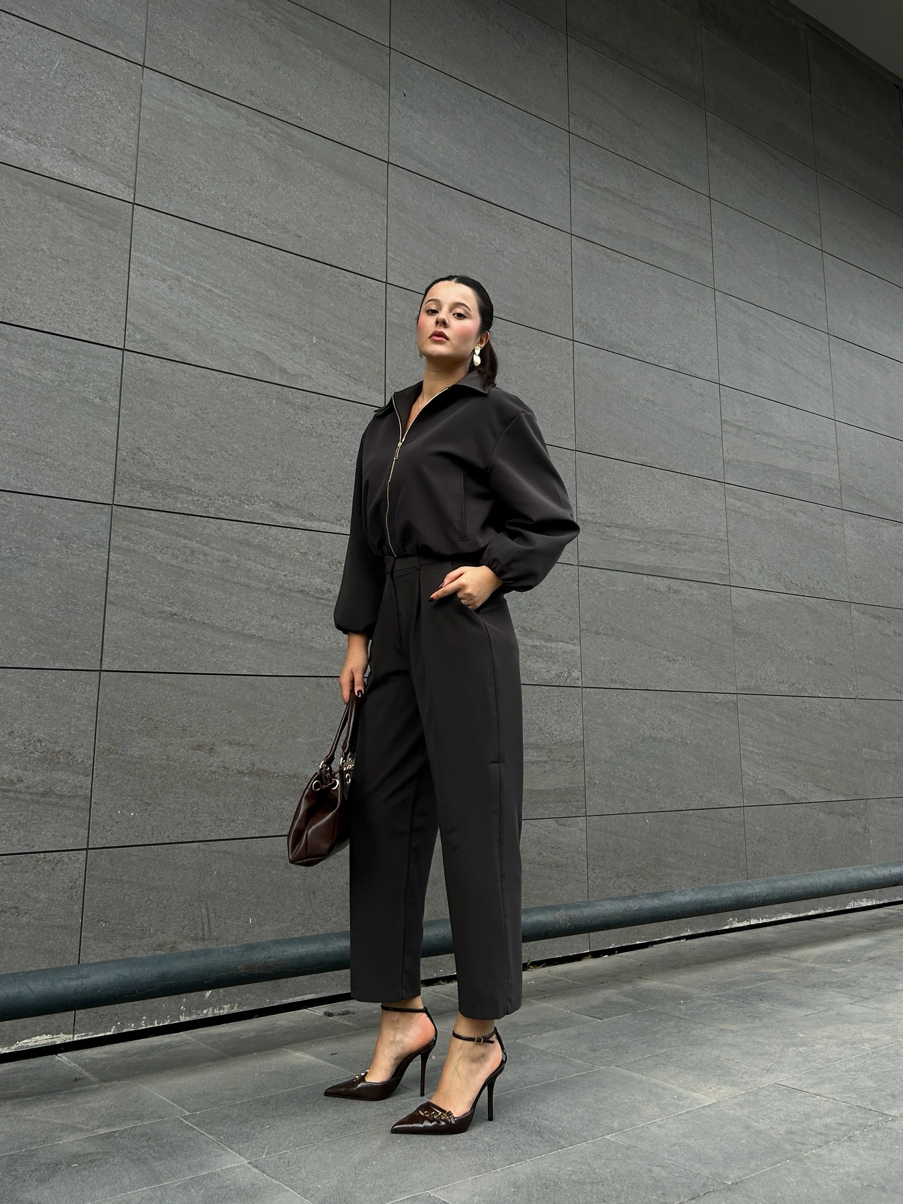 Antrasit yüksek bel pantolon 