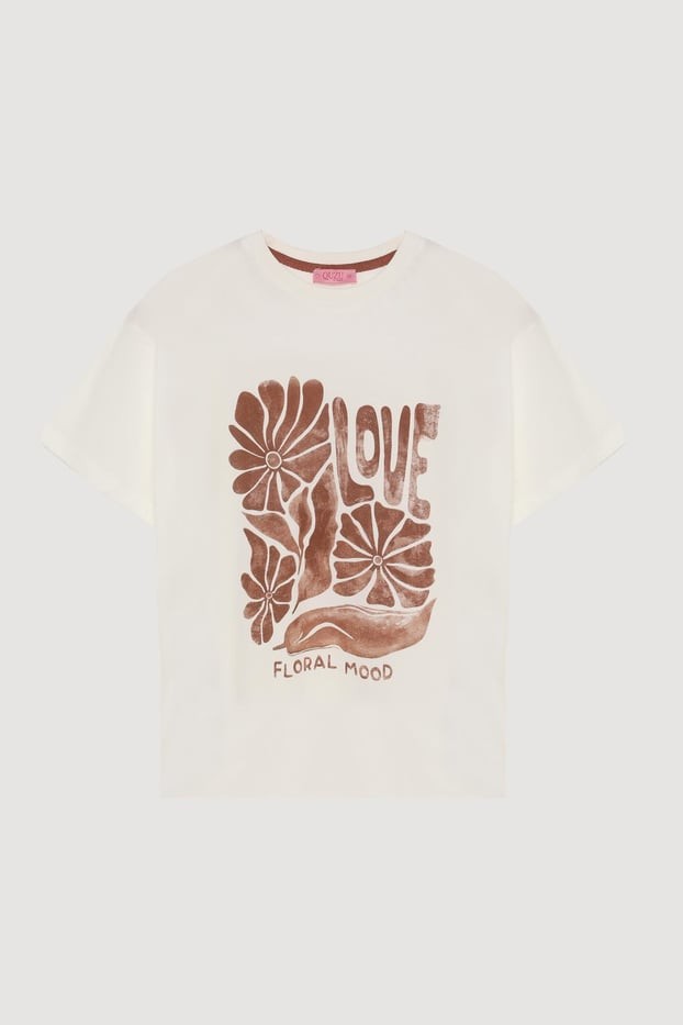 Beyaz kahve baskılı love tshirt