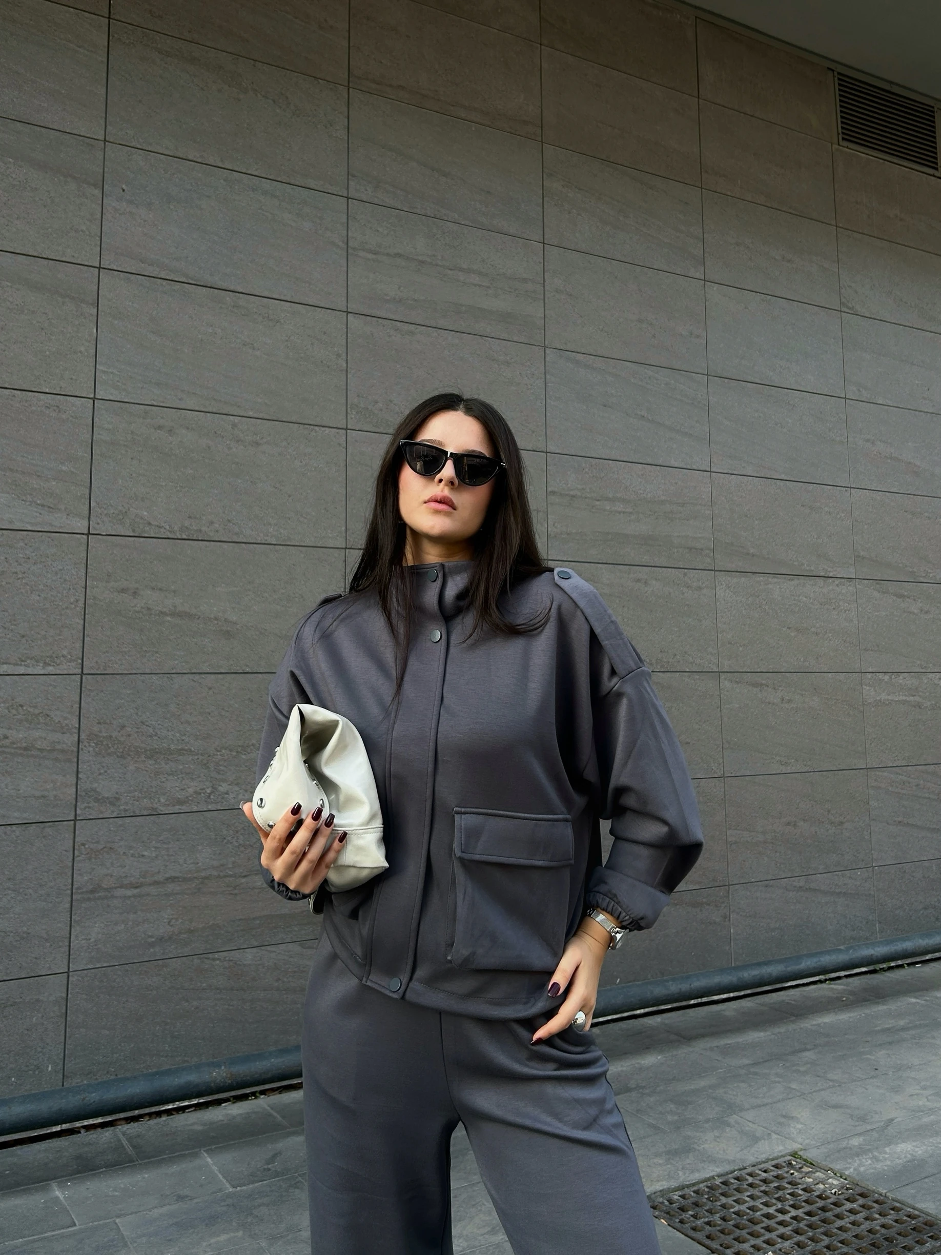 Antrasit modal ceket takım