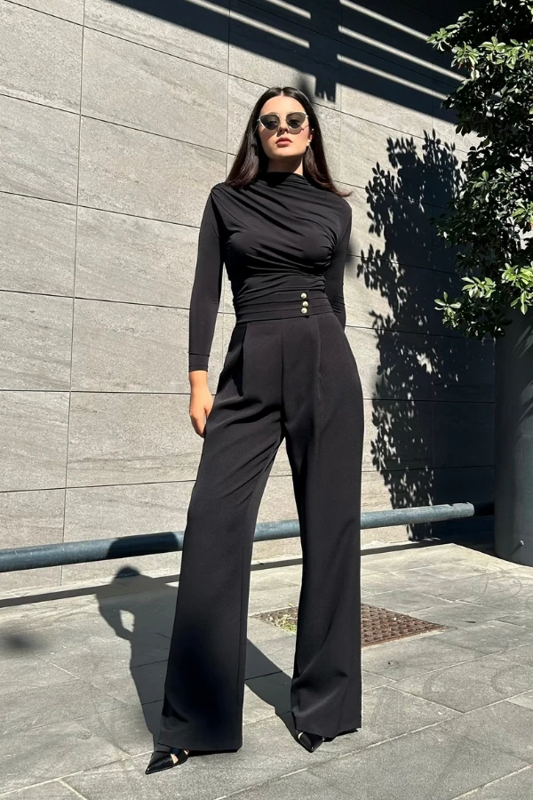 Gold düğmeli palazzo pantolon