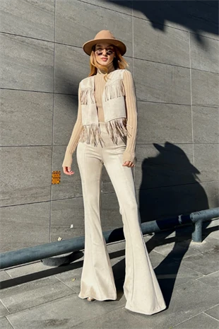 Krem western pantolon