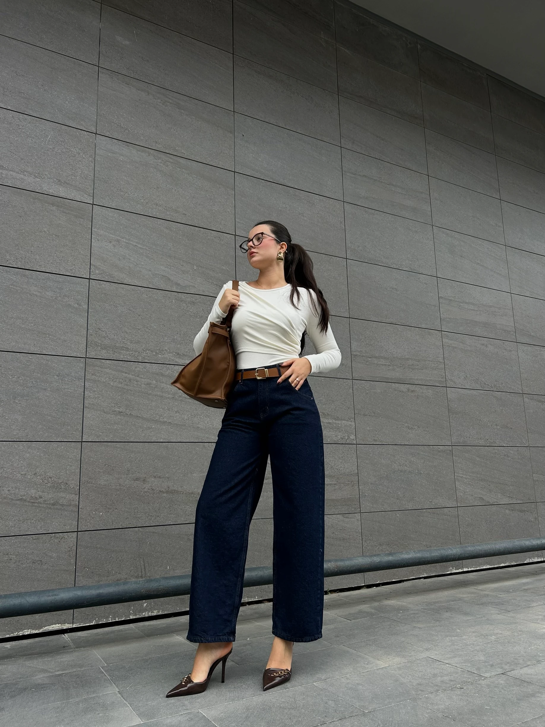 Lacivert denim balon pantolon