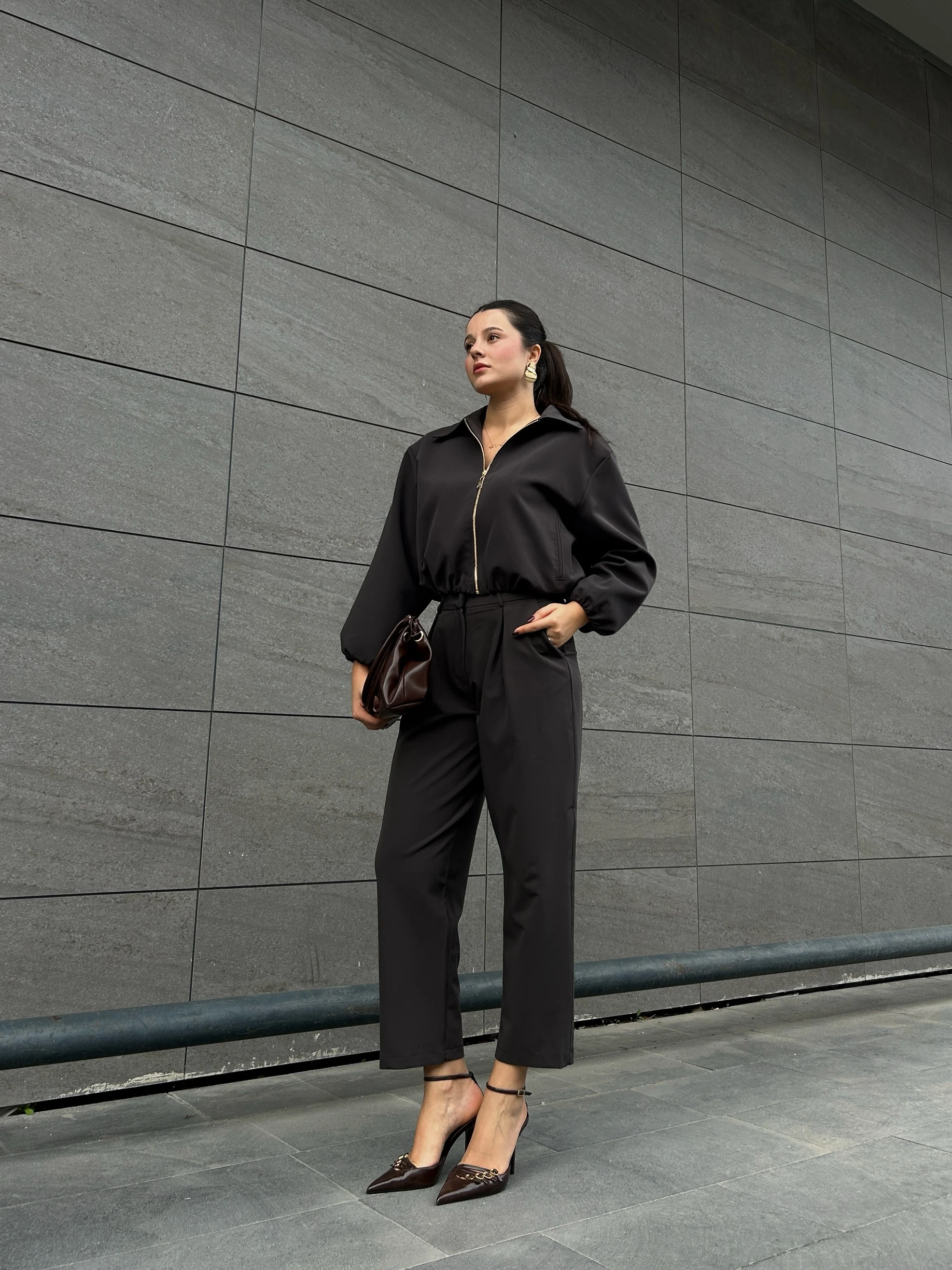 Antrasit yüksek bel pantolon 