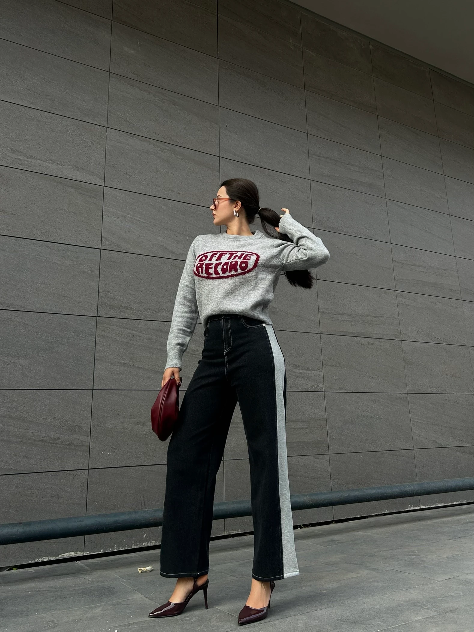 Antrasit gri biyeli jean