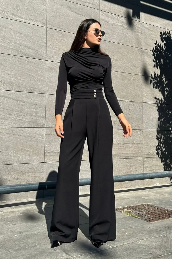 Gold düğmeli palazzo pantolon