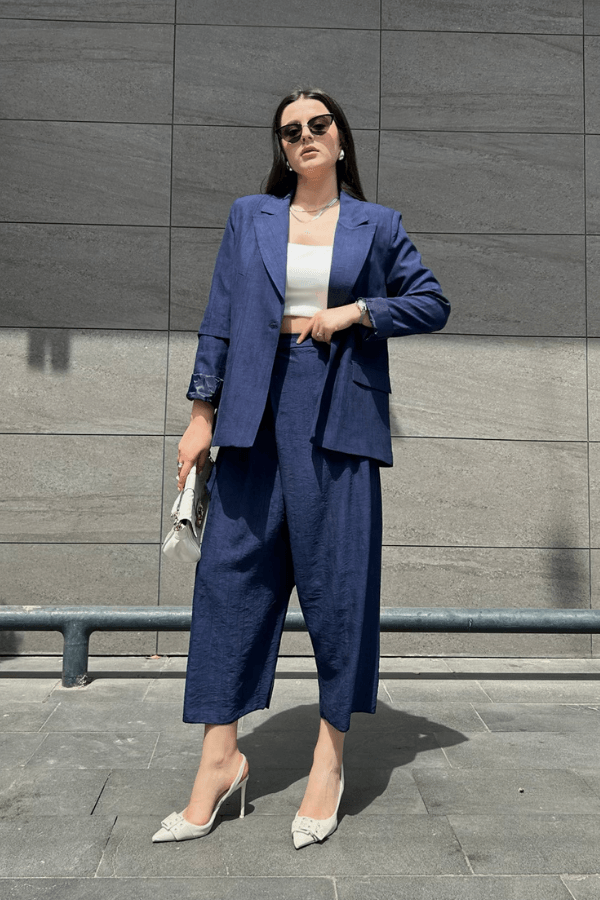 Lacivert keten pantolon ceket takım