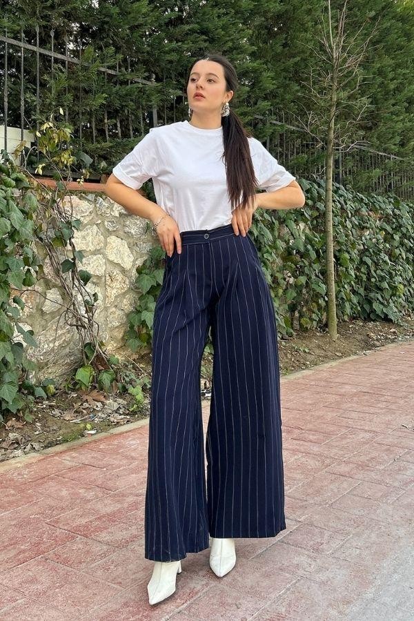Lacivert çizgili pantolon