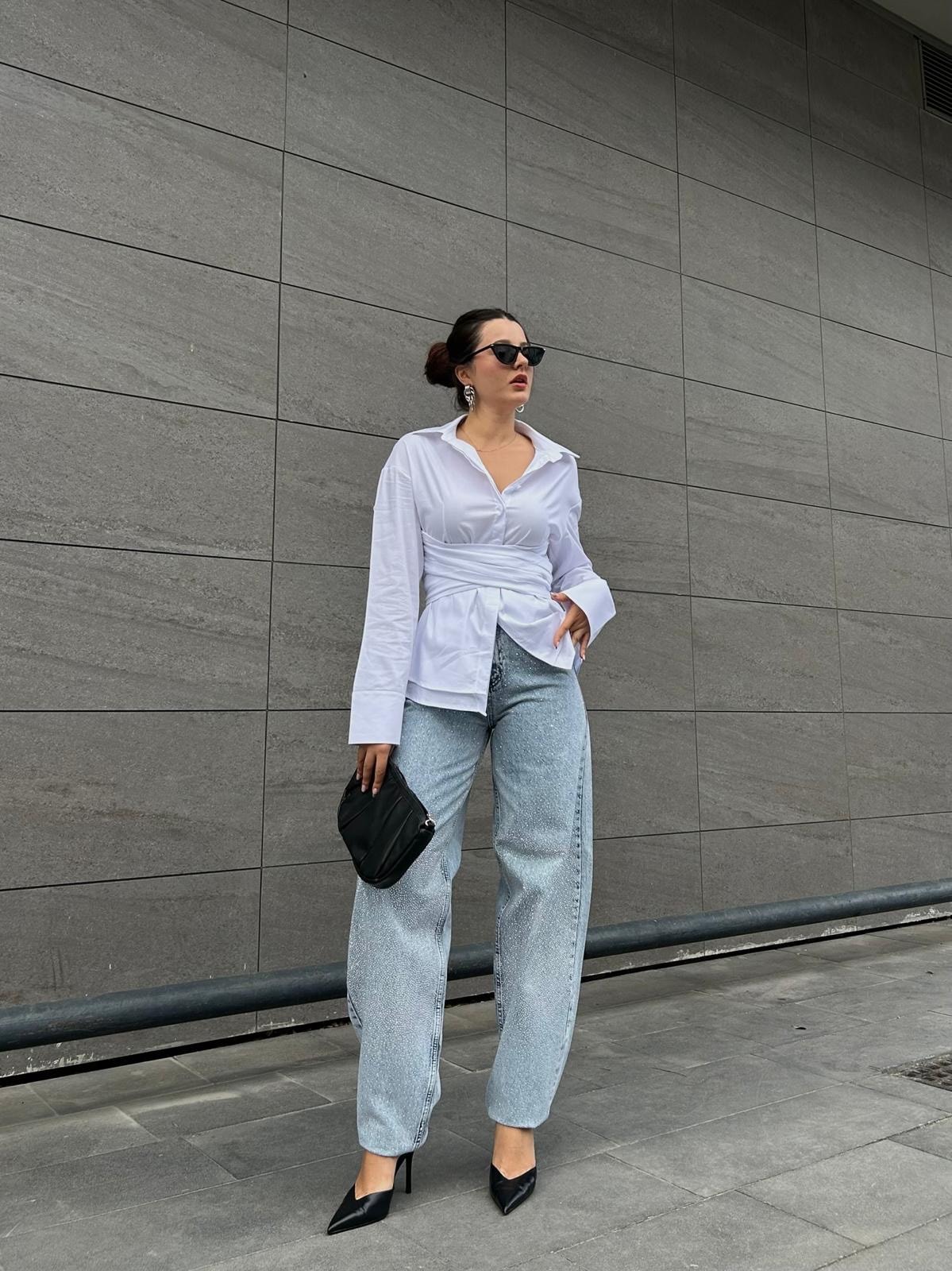 Taşlı geniş paça jean