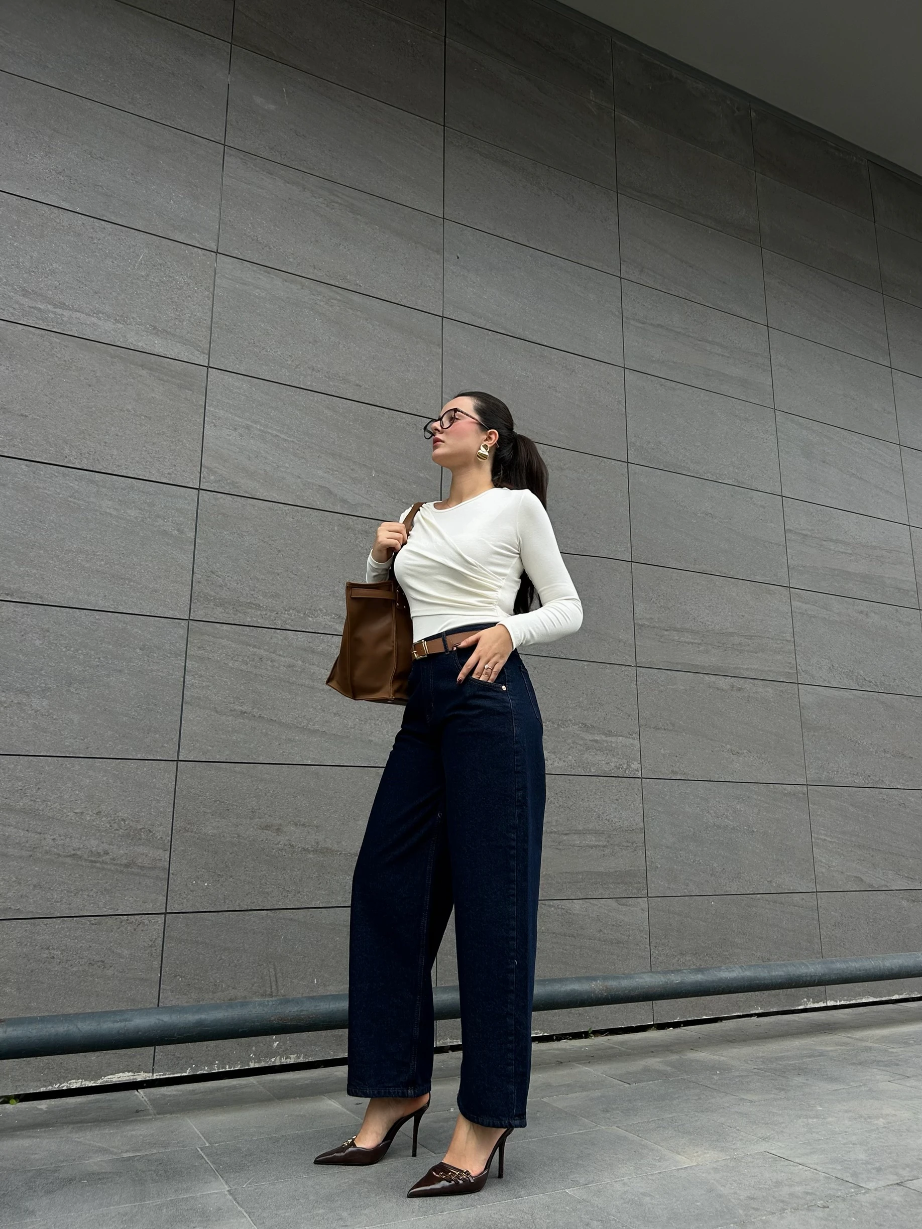 Lacivert denim balon pantolon