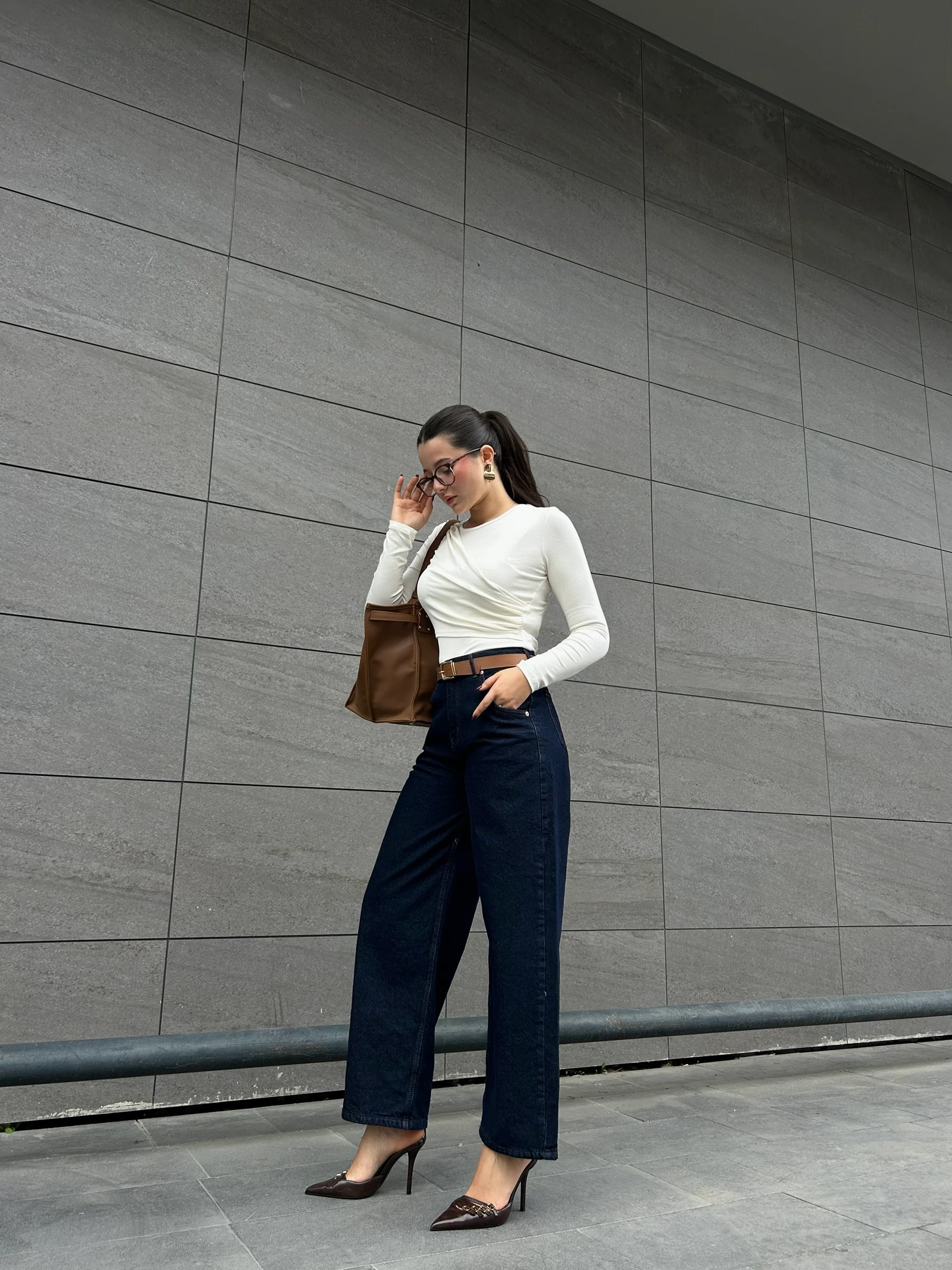 Lacivert denim balon pantolon