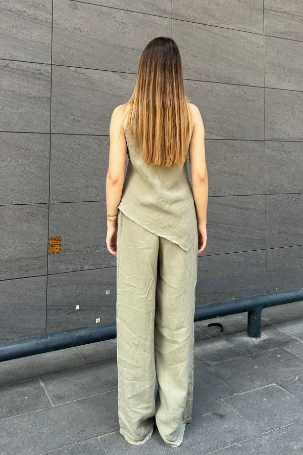 Keten halter yaka çağla yeşili takım