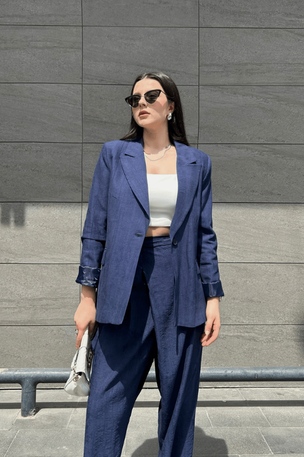 Lacivert keten pantolon ceket takım