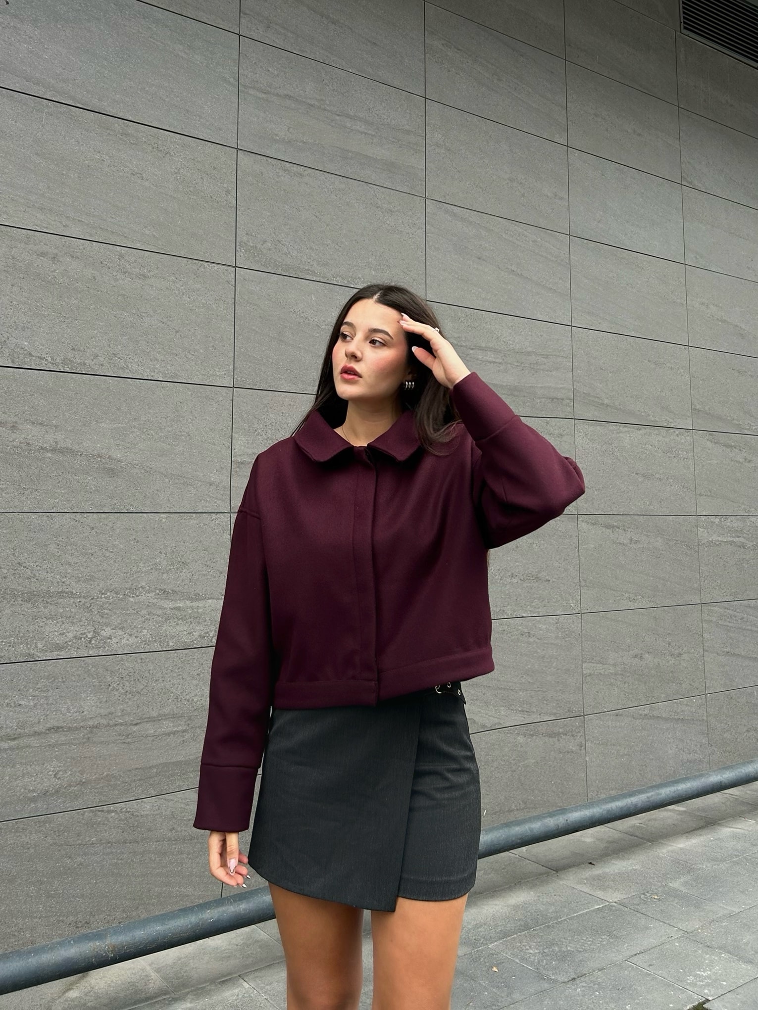 Bordo kaşe kısa mont