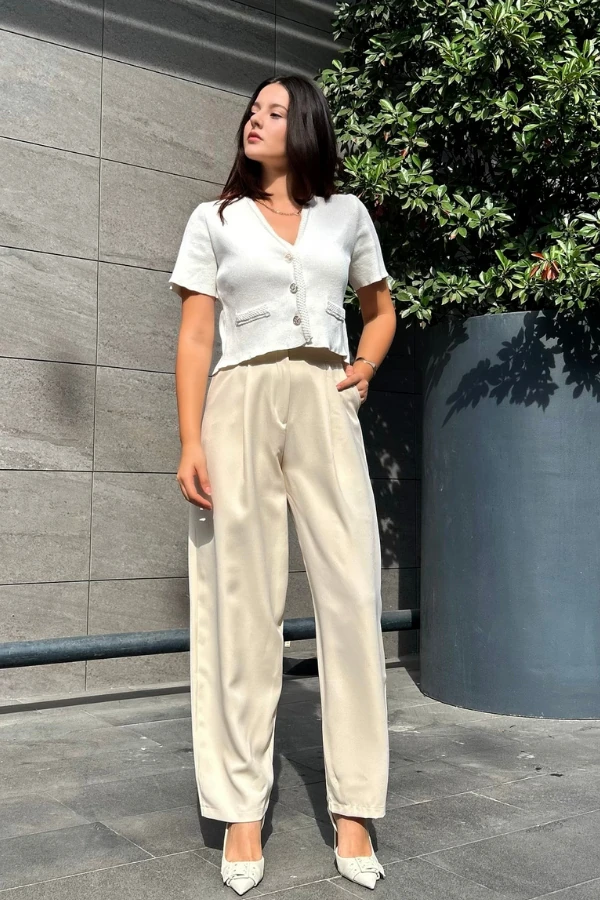 Krem şalvar pantolon