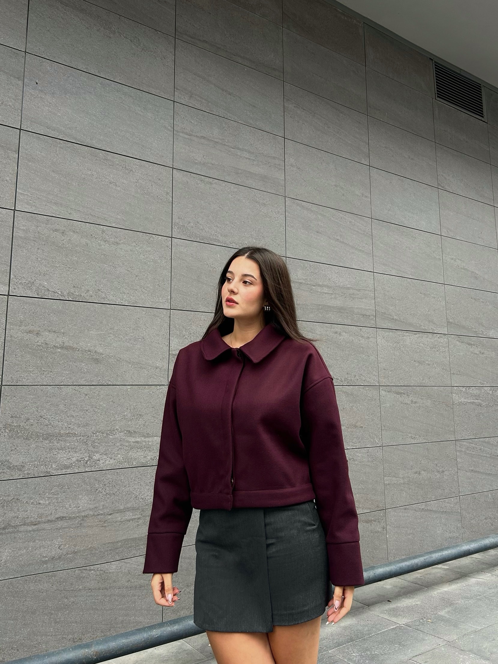 Bordo kaşe kısa mont
