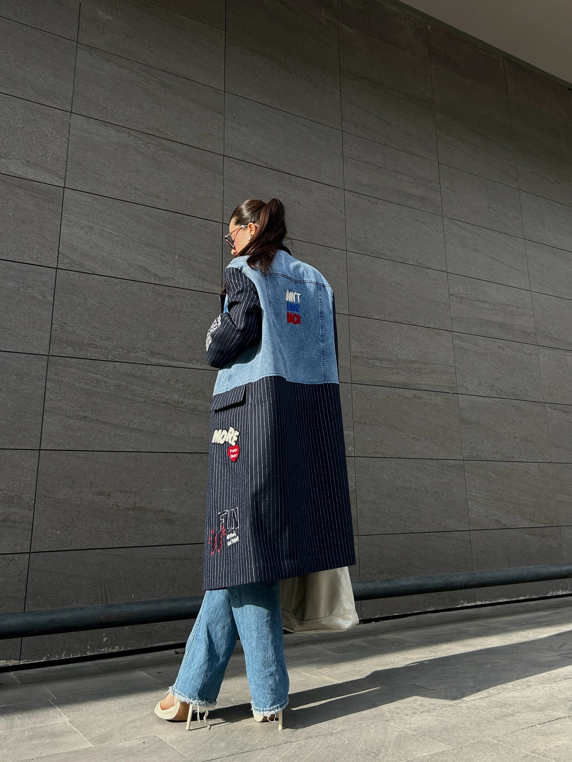 Lacivert kot baskılı kaban