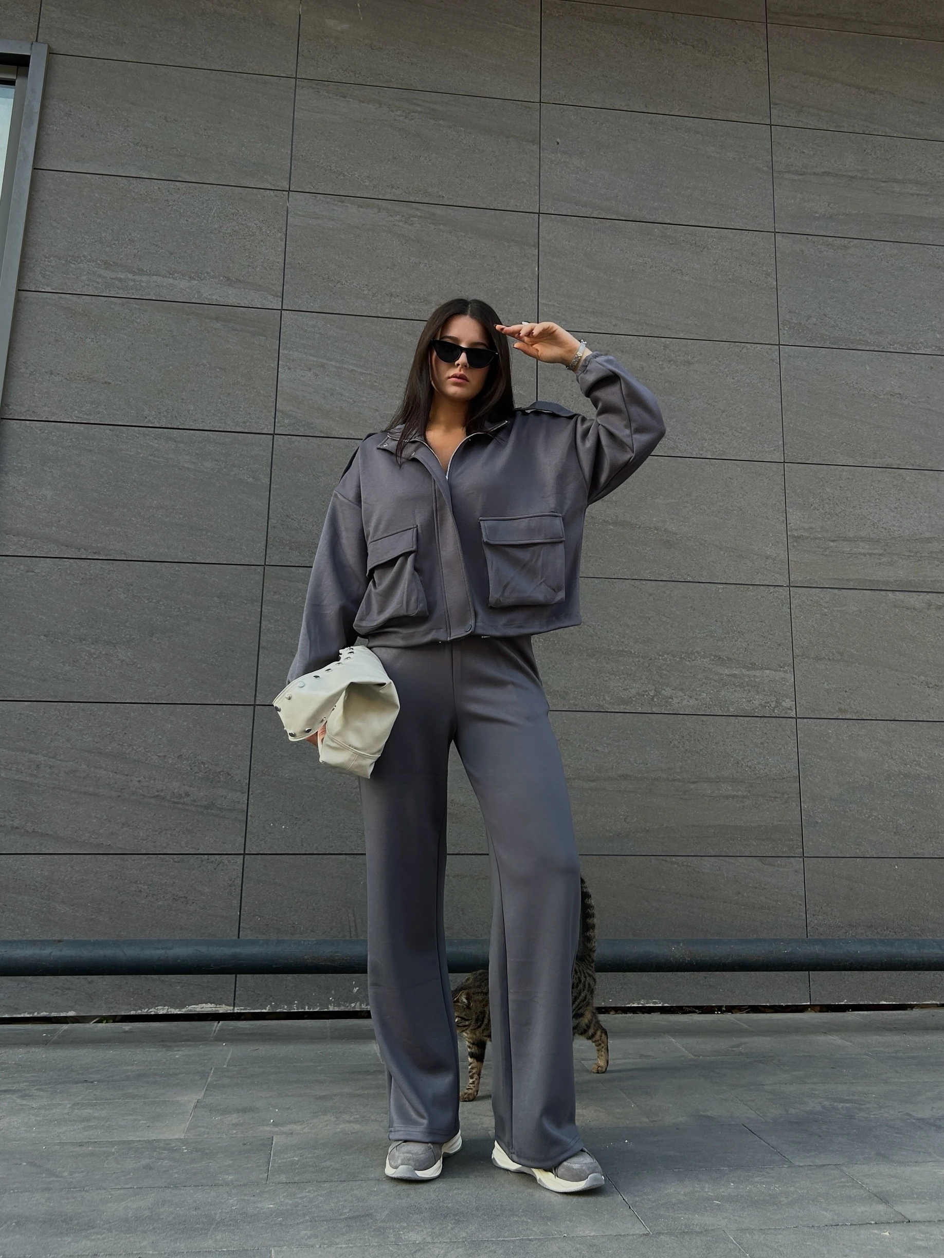 Antrasit modal ceket takım