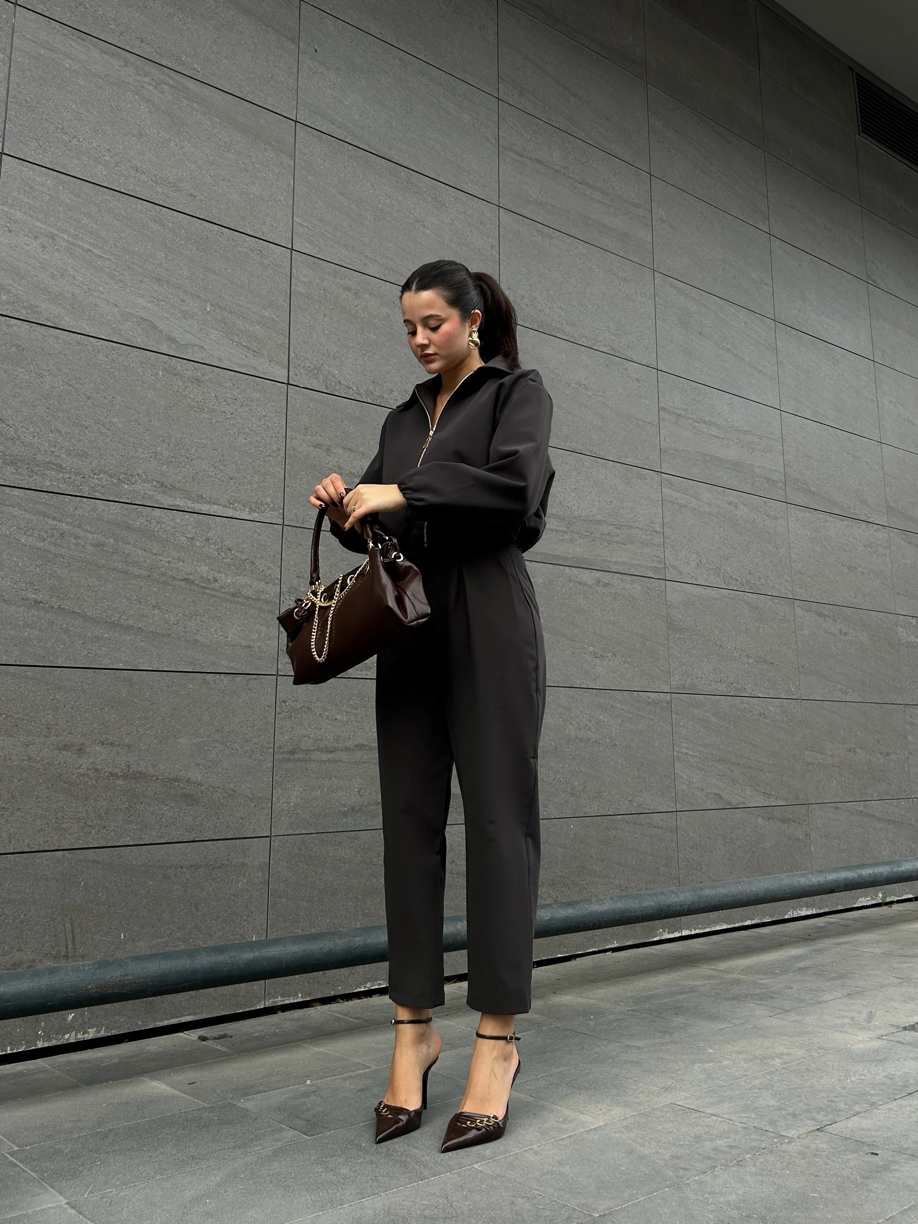 Antrasit yüksek bel pantolon 