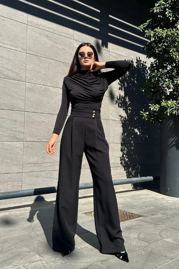 Gold düğmeli palazzo pantolon