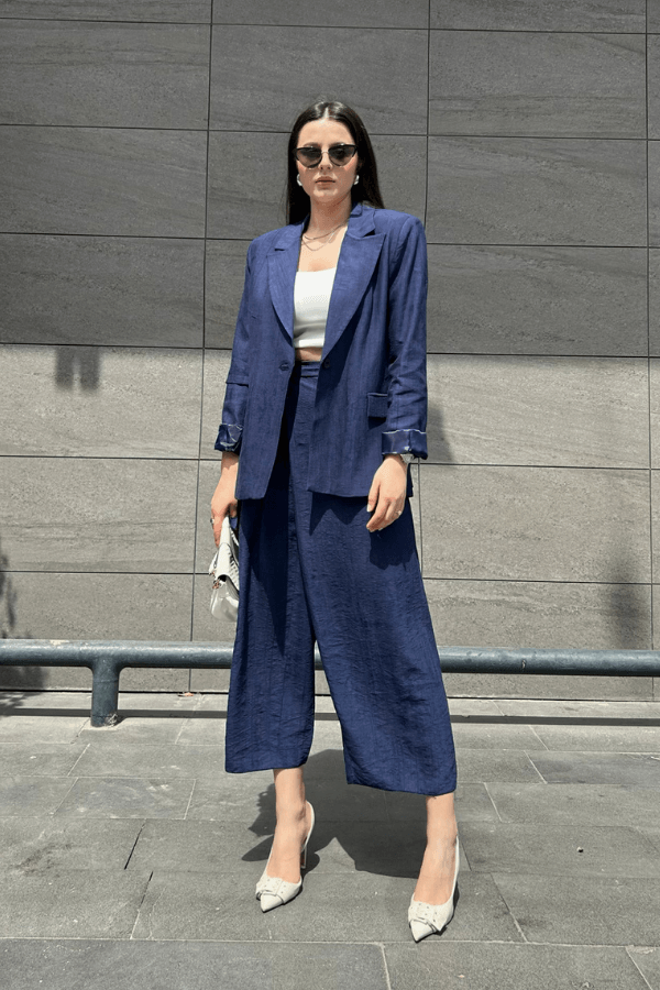 Lacivert keten pantolon ceket takım