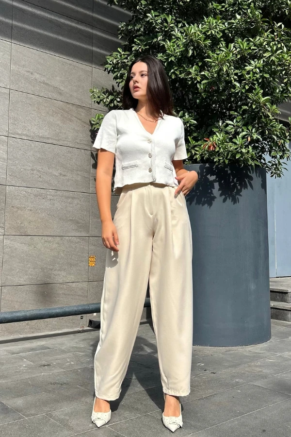 Krem şalvar pantolon