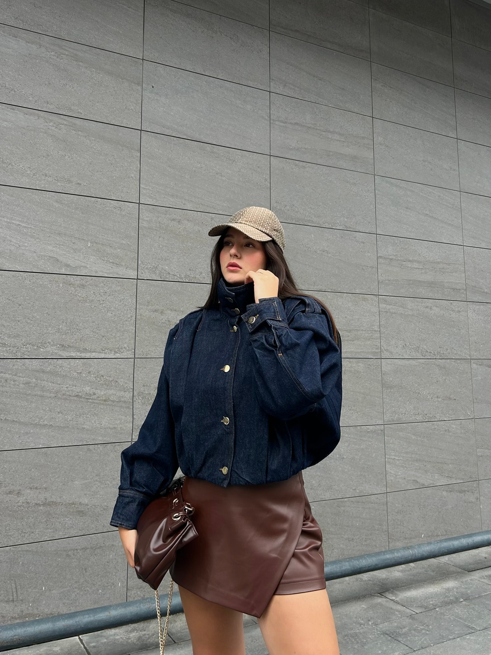 Denim pileli ceket