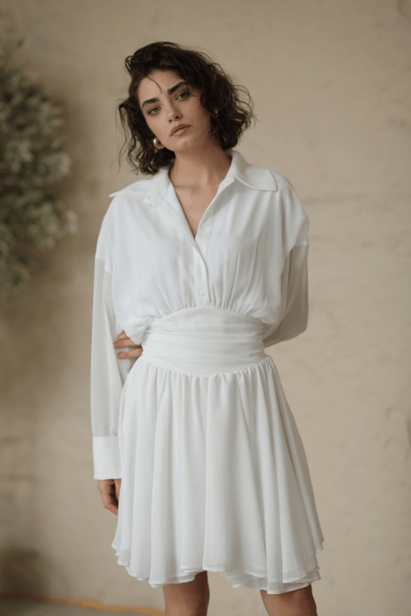 Clara Beyaz Şifon Elbise