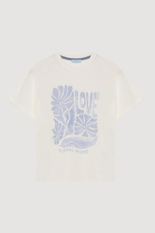 Beyaz mavi baskılı love tshirt