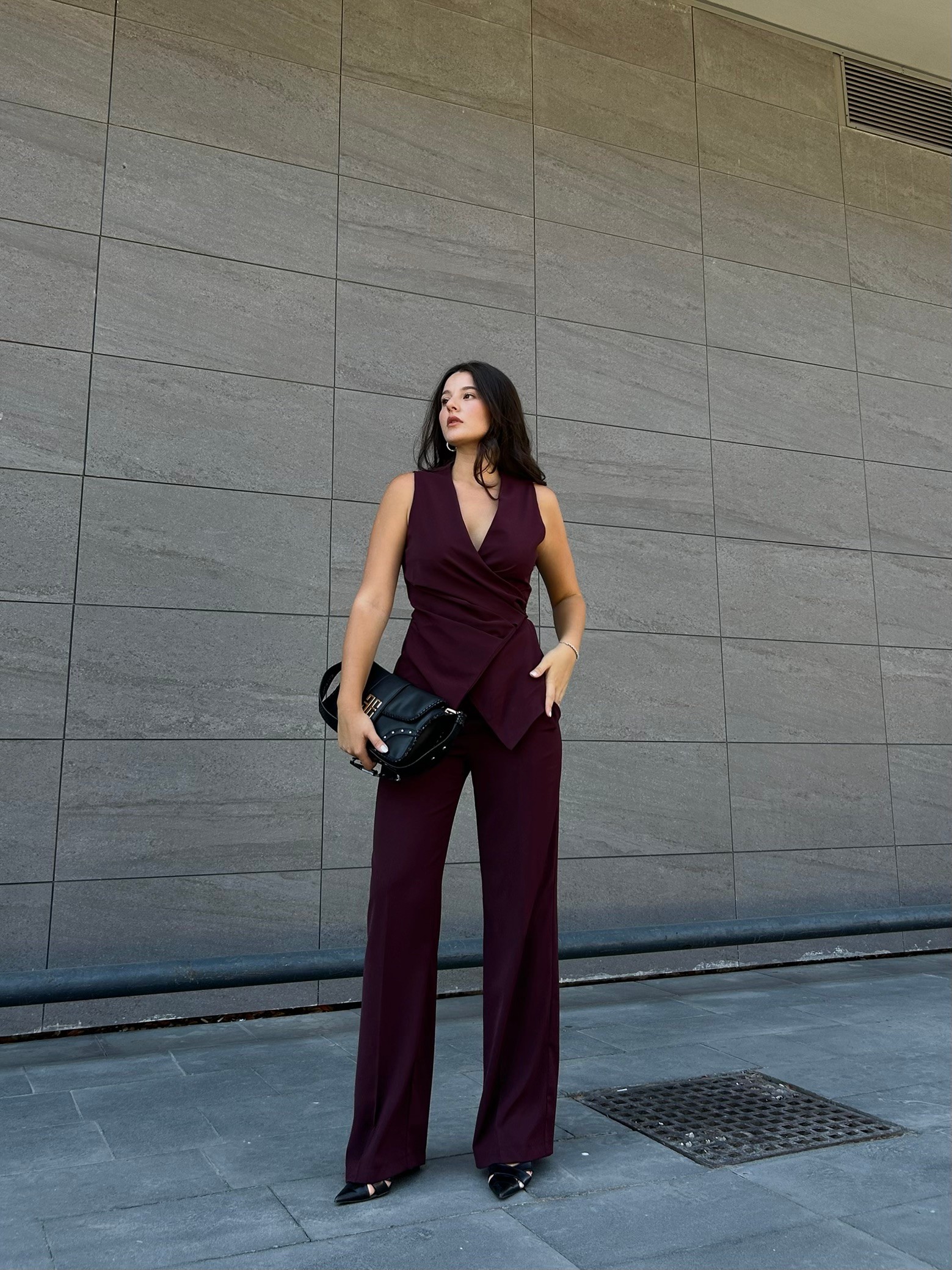 Bordo düz paça pantolon