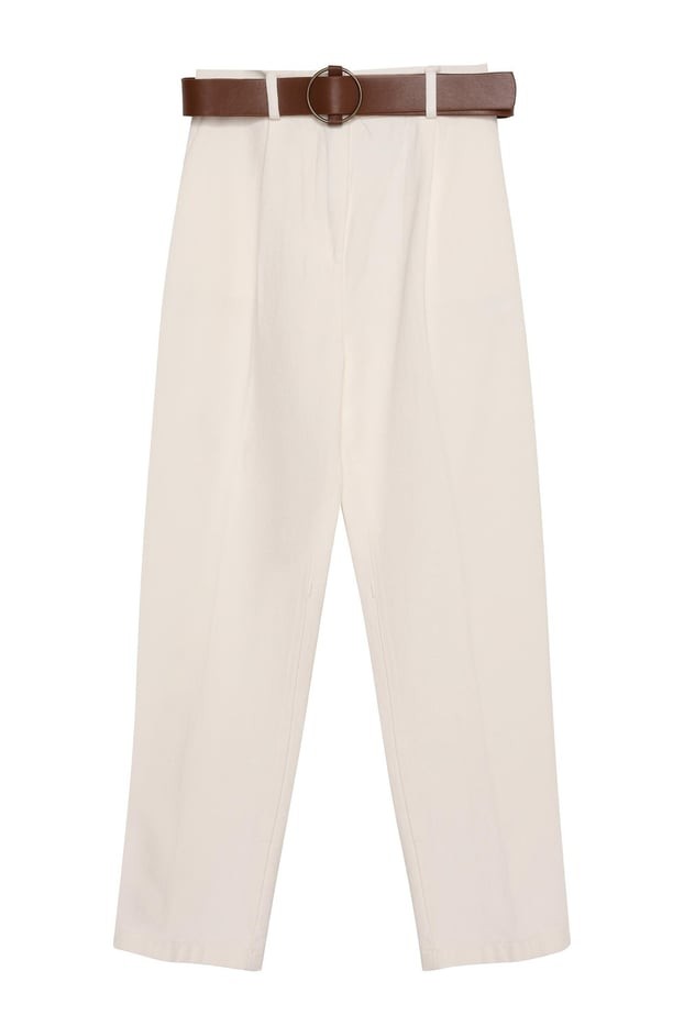 Ekru kemerli pantolon